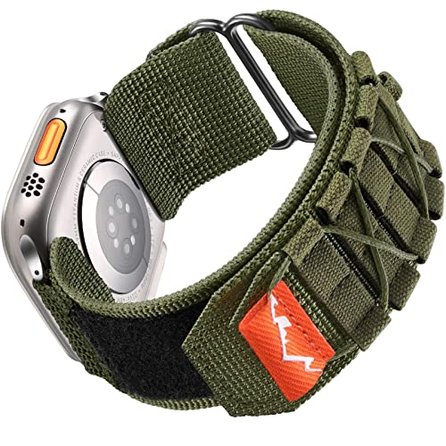 Upeak Nylon Armband für Apple Watch 44mm 45mm 42mm 49mm Ultra 1 Ultra 2, Sport Stoff Geflochtenes Armband Ersatz Loop Band für iWatch Ultra 1/2/SE/Series 9 8 7 6 5 4 3 2 1 SE, L-Armeegrün von Upeak