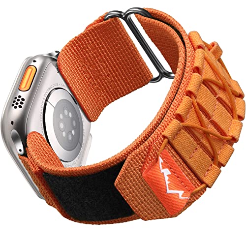 Upeak Nylon Armband für Apple Watch 44mm 45mm 42mm 49mm Ultra 1 Ultra 2, Sport Stoff Geflochtenes Armband Ersatz Loop Band für iWatch Ultra 1/2/SE/Series 9 8 7 6 5 4 3 2 1 SE, L-Orange von Upeak