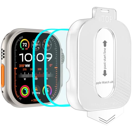 Upeak Panzerglas Schutz Für Apple Watch Ultra 2 49mm/Ultra 49mm, 2 Stück 9H Displayschutz Schutzfolie Für iWatch Ultra 2/Ultra mit Auto Alignment Tool Kit von Upeak