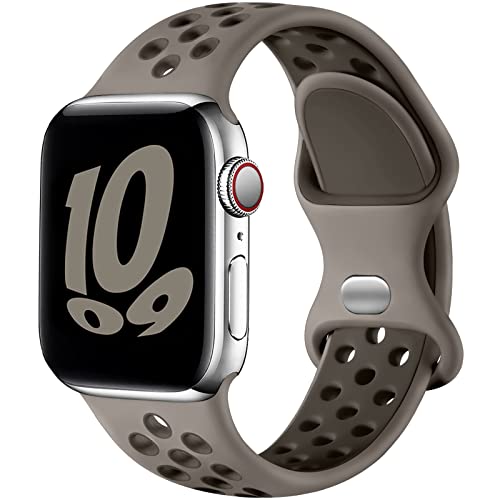 Upeak Sport Armband Kompatibel mit Apple Watch Armband 44mm 45mm 49mm 46mm 42mm, Atmungsaktiv Silikon Doppelloch Band für iWatch Ultra 2 SE Series 10 9 8 7 6 5 4 3 2 1, S, Olive Grau/Dunkel Taupe von Upeak