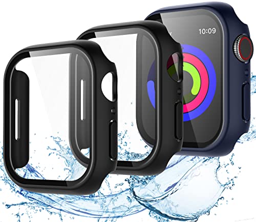 Upeak wasserdichte Schutzhülle Displayschutz für Apple Watch Series 7 Series 8 45mm Hülle, Hartes PC-Gehäuse Case Cover mit Panzerglas Schutzfolie für iWatch 7/8, 45mm-Schwarz/Schwarz/Blau von Upeak