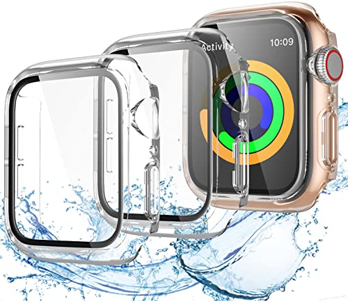 Upeak wasserdichte Schutzhülle Displayschutz für Apple Watch Series SE 2022/4/5/6 40mm 44mm Hülle, Hartes PC-Gehäuse Case Cover mit Panzerglas Schutzfolie für iWatch 40mm-Transparent von Upeak