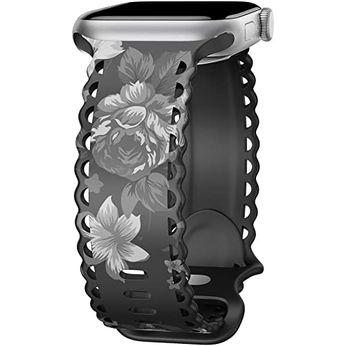 Blumen Spitzen Armband Kompatibel mit Apple Watch Armband 40mm 41mm 38mm 44mm 45mm 42mm für Damen, Floral Lace Hohl Silikon Sport Ersatzarmbänder für iWatch Series SE Ultra 9 8 7 6 5 4 3 -Weiß Rose 42 von UpfurMach
