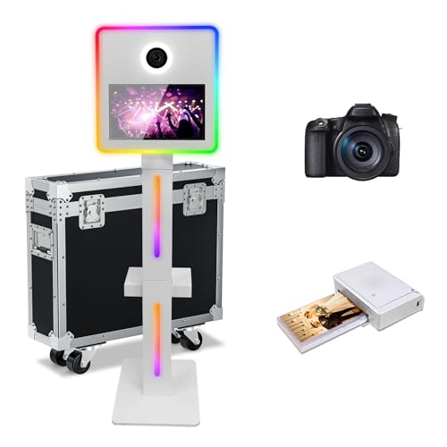 DSLR Photo Booth Machine 15.6 Zoll Selfie Portable Touchscreen Kamera Photobooth mit Flight Case，White Photo Booth mit RGB Licht für Hochzeit Party Events (White, 15.6 Inch+Mini Printer) von Uphith