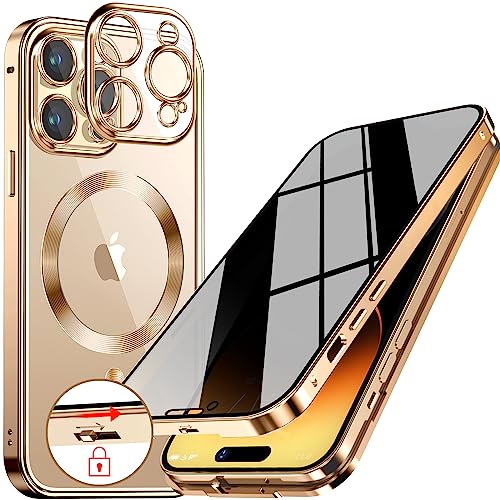 Upholyee [CD Metallring & Automatisches Pop-up Schloss Magnetische Privatsphäre Hülle für iPhone 13 Pro [Kompatibel mit MagSafe] [Integrierter Objektivschutz] Ganzkörper Bumper Cover mit Eingebautem von Upholyee