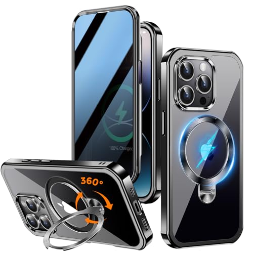 Upholyee [360° drehbarer CD-Ständer & integrierter Sichtschutz magnetische Hülle für iPhone 15 Pro [Kompatibel mit MagSafe & Full Signal] Mil-Grade Stoßfest Ganzkörper Anti-Spy Cover für 15 von Upholyee