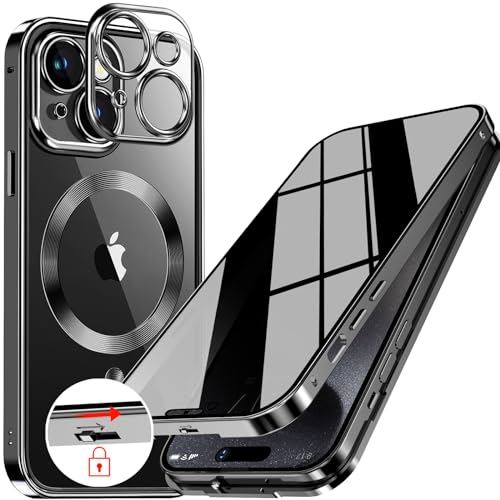 Upholyee [CD Metallring & Automatische Pop-up Verriegelung Magnetische Privatsphäre Hülle für iPhone 15 [Kompatibel mit MagSafe] [Integrierter Objektivschutz] Ganzkörper Bumper Cover mit Eingebautem von Upholyee