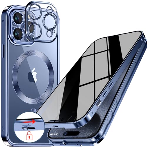 Upholyee [CD Metallring & Automatisches Pop-up Schloss Magnetische Privatsphäre Hülle für iPhone 15 Pro [Kompatibel mit MagSafe] [Integrierter Objektivschutz] Ganzkörper Bumper Cover mit Eingebautem von Upholyee