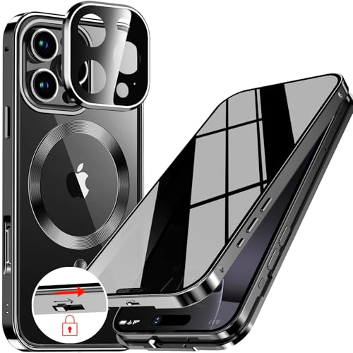 Upholyee [CD Metallring & Automatisches Pop-up Schloss Magnetische Privatsphäre Hülle für iPhone 16 Pro [Kompatibel mit MagSafe] [Integrierter Objektivschutz] Ganzkörper Bumper Cover mit Eingebautem von Upholyee