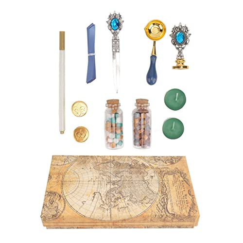 Uplory Retro Seal Wax Kit Schulabschlusssaison Umschlag Handversiegelungsstempel Stempel Siegel Wach Perlen K12 Erdbox (Blue) von Uplory