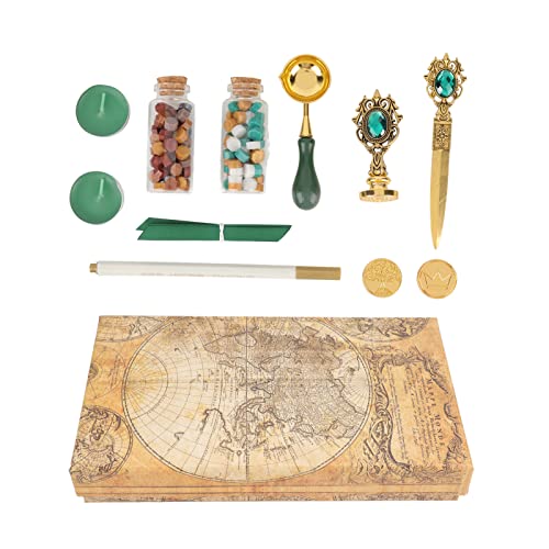 Uplory Retro Seal Wax Kit Schulabschlusssaison Umschlag Handversiegelungsstempel Stempel Siegel Wach Perlen K12 Erdbox (Dark Green) von Uplory