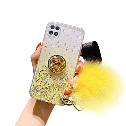 Kompatibel mit Samsung Galaxy A12 5G Hülle Glänzend Glitzer Strass Bling Sterne TPU Silikon Handy Hülle Durchsichtig Ultradünn Schutzhülle Diamant Ring Ständer Haarball Anhänger,Gelb Kompatibel mit Samsung Galaxy A12 5G Hülle Glänzend Glitzer Strass Bling Sterne TPU Silikon Handy Hülle Durchsichtig Ultradünn Schutzhülle Diamant Ring Ständer Haarball Anhänger,Gelb von Uposao