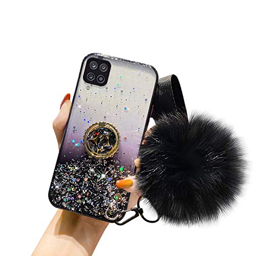 Kompatibel mit Samsung Galaxy A12 5G Hülle Glänzend Glitzer Strass Bling Sterne TPU Silikon Handy Hülle Durchsichtig Ultradünn Schutzhülle Diamant Ring Ständer Haarball Anhänger,Schwarz Kompatibel mit Samsung Galaxy A12 5G Hülle Glänzend Glitzer Strass Bling Sterne TPU Silikon Handy Hülle Durchsichtig Ultradünn Schutzhülle Diamant Ring Ständer Haarball Anhänger,Schwarz von Uposao