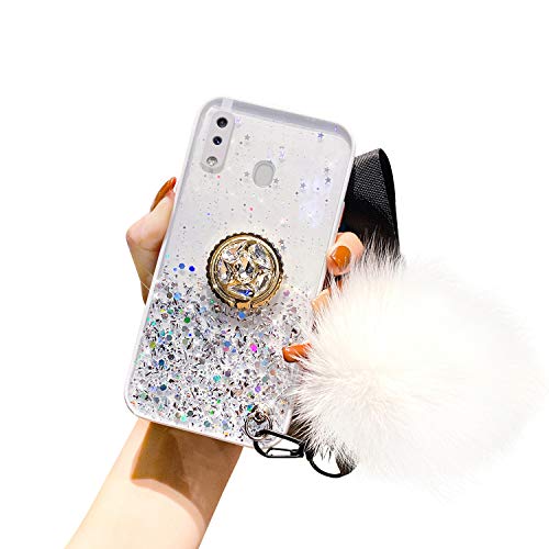 Kompatibel mit Samsung Galaxy A20/A30 Hülle Glänzend Glitzer Strass Bling Sterne TPU Silikon Handy Hülle Durchsichtig Ultradünn Schutzhülle Diamant Ring Ständer Haarball Anhänger,Weiß Kompatibel mit Samsung Galaxy A20/A30 Hülle Glänzend Glitzer Strass Bling Sterne TPU Silikon Handy Hülle Durchsichtig Ultradünn Schutzhülle Diamant Ring Ständer Haarball Anhänger,Weiß von Uposao
