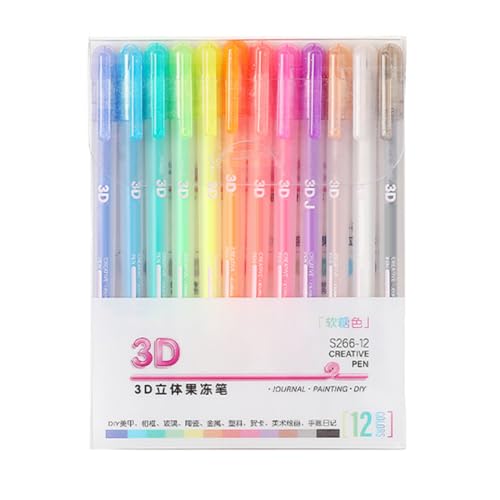 Uposao Gelschreiber Tintenstifte,Farbige Gel-Stift 12 Farbe Set 3D Jelly Ink Pens Für Erwachsene Und Schüler Malbücher Zeichnen Und Schreiben von Uposao
