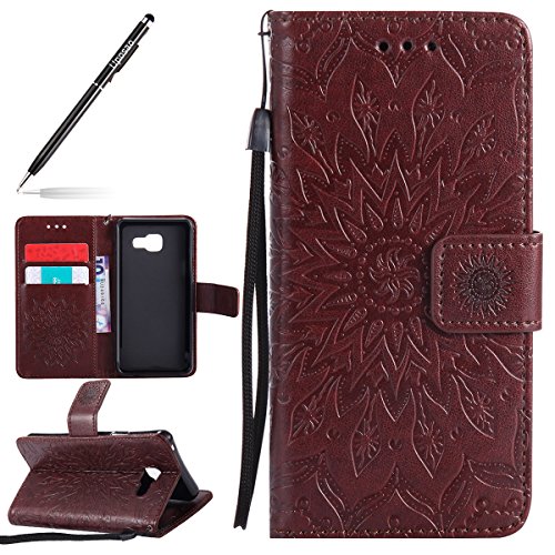 Uposao Handyhülle für Samsung Galaxy A5 2016 Leder Tasche Schutzhülle Handy Tasche Mandala Blumen Muster Book Case Leder Hülle Kunstleder Cover Klapphülle Flip Case Magnetverschluss,Braun von Uposao