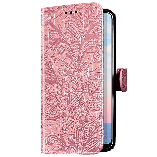 Uposao Kompatibel mit Huawei P30 Lite Handyhülle Mandala Blumen Motiv Muster Leder Hülle Flip Schutzhülle Brieftasche Klapphülle Wallet Bookstyle Tasche Case Magnet Kartenfach,Rose Gold von Uposao