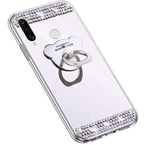 Uposao Kompatibel mit Huawei P30 Lite Hülle Glitzer Diamant Glänzend Strass Spiegel Mirror Handyhülle mit Handy Ring Ständer Schutzhülle Transparent TPU Silikon Hülle Tasche,Silber Uposao Kompatibel mit Huawei P30 Lite Hülle Glitzer Diamant Glänzend Strass Spiegel Mirror Handyhülle mit Handy Ring Ständer Schutzhülle Transparent TPU Silikon Hülle Tasche,Silber von Uposao