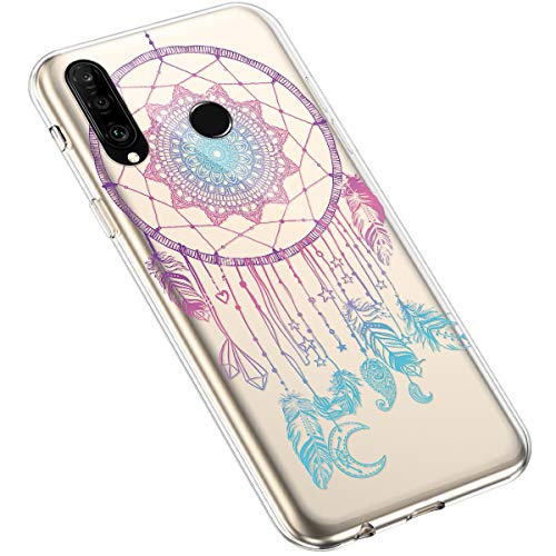 Uposao Kompatibel mit Huawei P30 Lite Hülle Silikon Schutzhülle Feder Mandala Blume Muster Durchsichtig Case Klar Weiche Ultra Dünn Transparent TPU Bumper Handyhülle Kratzfeste,#4 von Uposao