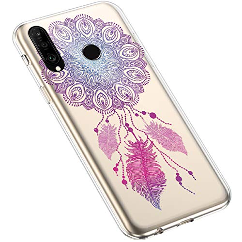 Uposao Kompatibel mit Huawei P30 Lite Hülle Silikon Transparent Durchsichtig Handyhülle Mandala Henna Blumen Traumfänger Muster Motiv Crystal Clear Case Schutzhülle Dünn Slim Tasche,#11 von Uposao