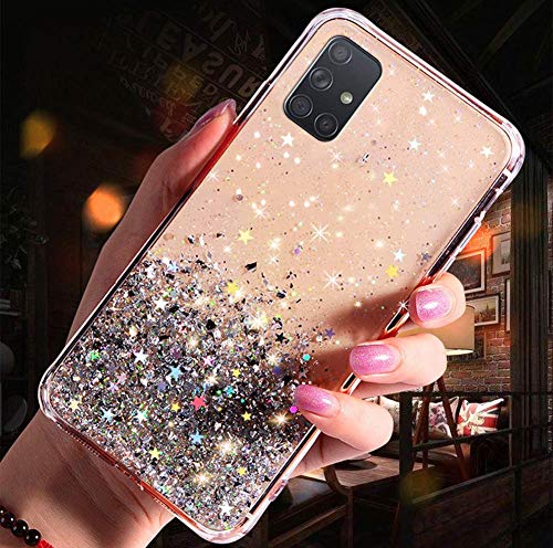 Uposao Kompatibel mit Samsung Galaxy A51 Hülle Glänzend Glitzer Strass Diamant Sterne Transparent TPU Silikon Handyhülle Weiche Dünn Durchsichtig Schutzhülle Tasche Crystal Case,Silber von Uposao