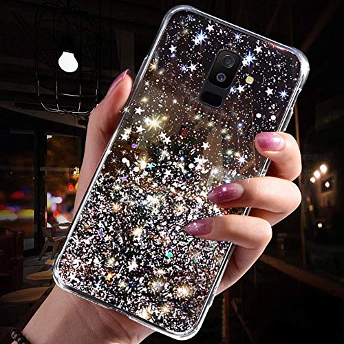 Uposao Kompatibel mit Samsung Galaxy A6 Plus 2018 Hülle Glitzer Diamant Sterne Glänzend Kristall Strass Bling Schutzhülle Crystal Clear Silikon Durchsichtig Hülle Ultradünn TPU Bumper Tasche,Schwarz von Uposao