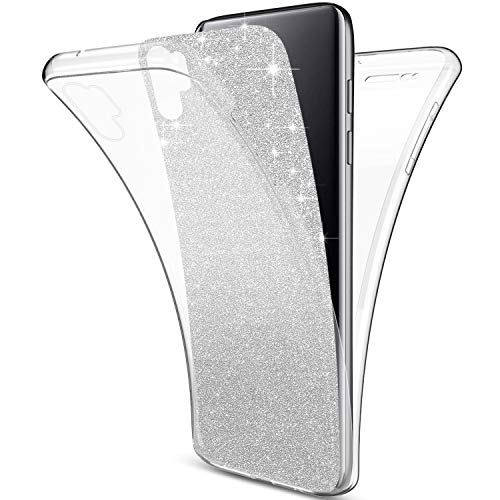 Uposao Kompatibel mit Samsung Galaxy Note 10 Plus Hülle 360 Full Body Cover Bling Glänzend Glitter Hülle Rundum Handyhülle Doppel-Schutz Hülle Vorne Hinten Silikon Transparent Schutzhülle,Silber von Uposao