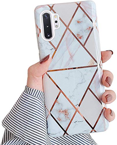 Uposao Kompatibel mit Samsung Galaxy Note 10 Plus Hülle Silikon Ultra Dünn Handyhülle Bunt 3D Bling Glitzer Marmor Muster Weich Schutzhülle Kratzfest TPU Bumper Handytasche Soft Case,Weiß Gold von Uposao