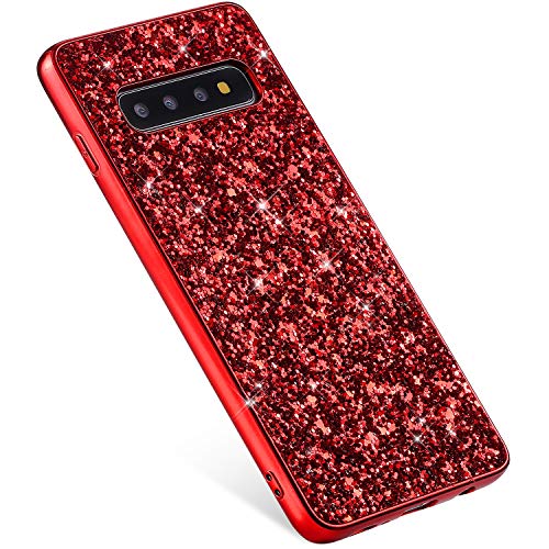 Uposao Kompatibel mit Samsung Galaxy S10 Plus Handyhülle TPU Silikon Hülle Bling Glänzend Glitzer Kristall Strass Diamant Handy Tasche Weiche Silikon Hülle Slim Case Handy Schutzhülle,Rot von Uposao