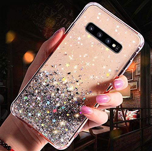 Uposao Kompatibel mit Samsung Galaxy S10 Plus Hülle Glänzend Glitzer Strass Diamant Sterne Transparent TPU Silikon Handyhülle Weiche Dünn Durchsichtig Schutzhülle Tasche Crystal Case,Silber von Uposao