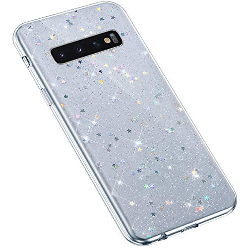 Uposao Kompatibel mit Samsung Galaxy S10 Plus Hülle Glitzer Bling Glänzend Mädchen Sterne Diamant Strass Transparent Silikon Schutzhülle Durchsichtig Klar Crystal TPU Tasche Handyhülle,Silber von Uposao
