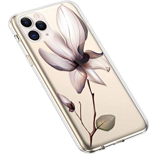 Uposao Kompatibel mit iPhone 11 Pro Hülle Silikon Schutzhülle Bunt Retro Muster Durchsichtig Case Klar Transparent TPU Tasche Handyhülle Anti-Kratzer Stoßfest,Pink Lotus Blumen von Uposao