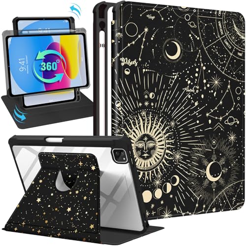 Uppuppy Für iPad Air 5./4th Generation Hülle 10.9, für iPad Pro 11 Zoll Hülle Frauen Mädchen Folio Cover Stifthalter Niedliche Sonne und Mond Sterne Design Drehbarer Ständer für iPad Air 5/4 von Uppuppy