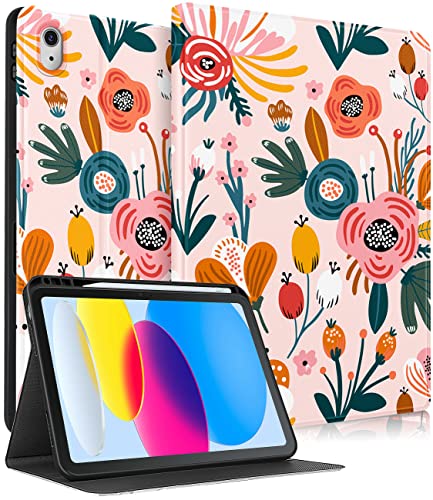 Uppuppy Schutzhülle für Apple iPad 10. Generation, 27,7 cm (10,9 Zoll), Mädchen, niedliche Frauen, Folio-Smart-Cover mit Stifthalter, Blumen, Blumen, ästhetisch, Mädchen, Kawaii, Teenager, Hüllen für von Uppuppy