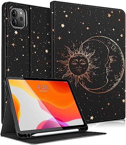 Uppuppy Schutzhülle für iPad Pro 12,9 Zoll (32,9 cm), PU-Leder, mit Apple-Stifthalter, automatischer Schlaf-/Wachmodus, verstellbare Winkel, für iPad Pro 12.9 6./5./4./3. Generation, Sonne Mond von Uppuppy