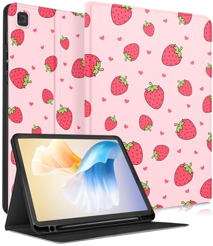 Uppuppy Schutzhülle für Samsung Galaxy Tab S6 Lite, 26,7 cm (10,4 Zoll), Kinder, niedlich, Mädchen, Damen, Kawaii, Mädchen, Teenager, hübsches Erdbeer-Design, einzigartige Tablet-Hülle für Samsung S6 von Uppuppy