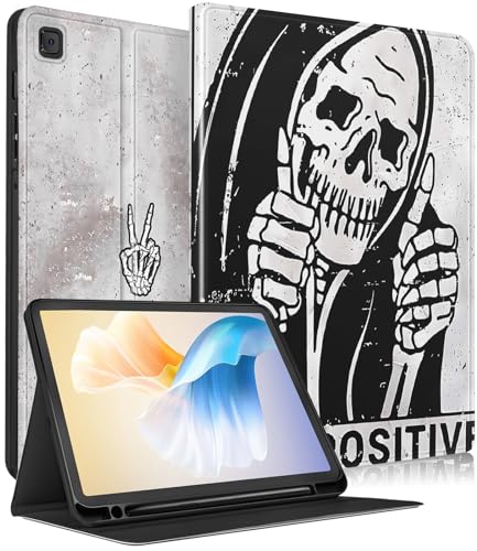 Uppuppy Schutzhülle für Samsung Galaxy Tab S6 Lite, 26,7 cm (10,4 Zoll), Kinder, niedliches Totenkopf-Skelett, Folio, Damen, cool, Jungen, Mädchen, Gothic, lustig, gruselig, gruselig, Tablet-Hülle für von Uppuppy