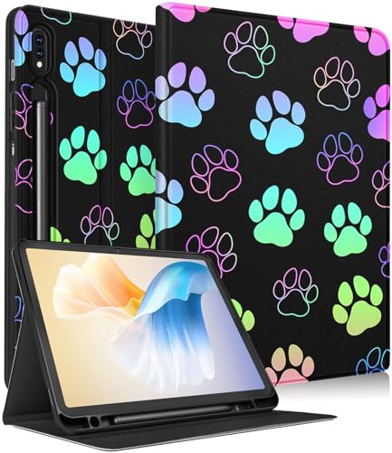 Uppuppy Schutzhülle für Samsung Galaxy Tab S8 Plus/S7 Plus/S7 FE 31,4 cm (12,4 Zoll), für Damen, niedlich, Kinder, Mädchen, Folio, Kawaii, Mädchen, Jungen, Hundepfotenabdruck, Abdeckung für Samsung von Uppuppy
