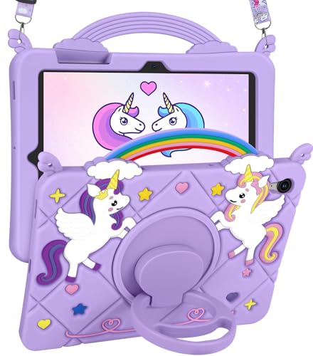 Uppuppy Schutzhülle für Samsung Galaxy Tab S10 FE/S9 FE, süßes Kawaii-Design, Mädchen, 3D-Cartoon-Teen, mit drehbarem Ständer und Riemen, weiches Silikon, für Tab S10FE/S9FE 5G 10,9 Zoll Tablet-Hüllen von Uppuppy