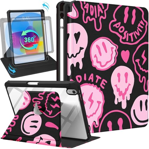 Uppuppy Schutzhülle für iPad A16 – Schutzhülle für iPad 10. Generation, 27,7 cm (10,9 Zoll), niedliches Mädchen, Kawaii, Teenager, hübsches Lächeln, modisch, ästhetisch, drehbarer Ständer von Uppuppy