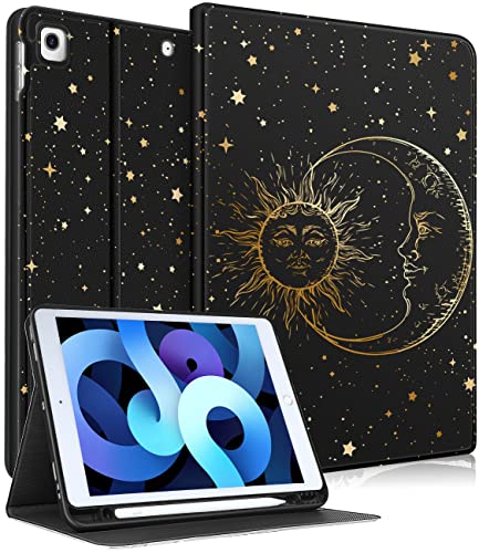 Uppuppy Schutzhülle für iPad 9./8./7. Generation, 10,2 Zoll, Mädchen, niedlich, Jungen, Frauen, Folio-Smartcover, Stifthalter, Sonne und Mond, ästhetisches Cooles Design, Kawaii Teens Hüllen für iPad von Uppuppy