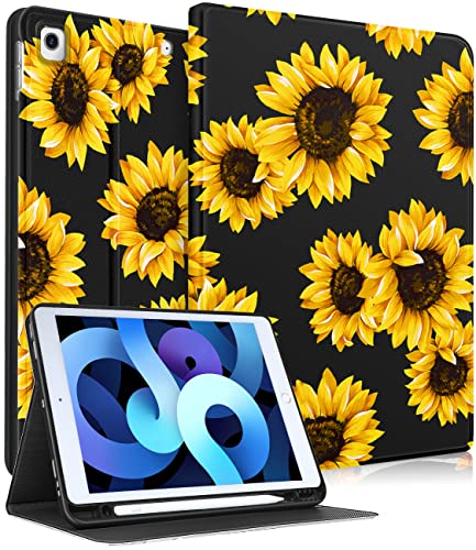 Uppuppy Schutzhülle für iPad 9. / 8. / 7. Generation, 10,2 Zoll, Mädchen, niedlich, Damen, Folio-Smartcover, Stifthalter, Sonnenblume, ästhetisches Design, Mädchen, Kawaii, Teenager, einzigartige von Uppuppy