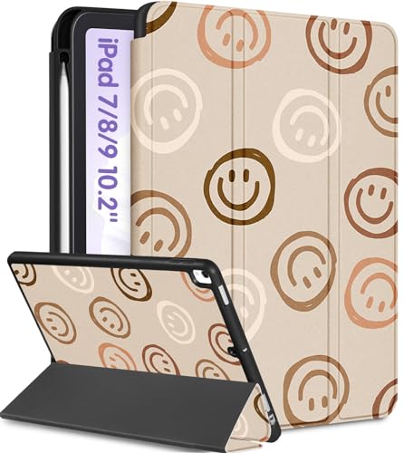 Uppuppy Schutzhülle für iPad 9. / 8. / 7. Generation, 10,2 Zoll, Mädchen, niedlich, Kinder, Damen, Folio-Smartcover, Stifthalter, ästhetisches Lächeln, Design, Mädchen, Kawaii, Teenager, einzigartige von Uppuppy
