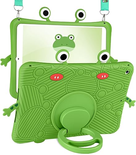 Uppuppy Schutzhülle für iPad 9. / 8. / 7. Generation, 25,7 cm (10,2 Zoll), Kinder, Mädchen, Jungen, niedliches Kawaii-3D-Design, weich, Cartoon-Design, Damen, Teenager, Frosch, lustige Hülle mit von Uppuppy