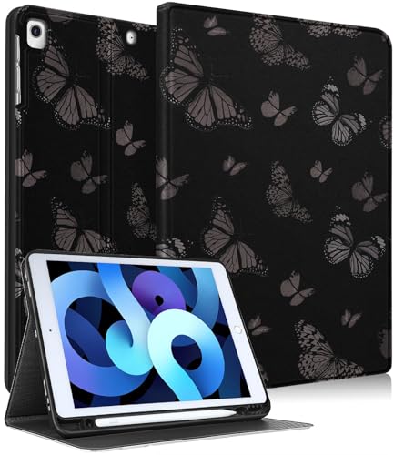 Uppuppy Schutzhülle für iPad 9. / 8. / 7. Generation, 25,7 cm (10,2 Zoll), niedlich, Schmetterling-Design, Smart-Cover, Stifthalter, Mädchen, hübsch, Teenager, ästhetische Kawaii-Hüllen für Apple iPad von Uppuppy