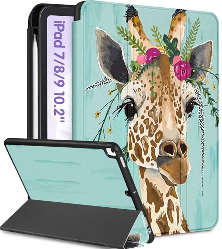 Uppuppy Schutzhülle für iPad der 9., 8. und 7. Generation mit 10,2 Zoll A2602 A2270 A2197, niedliche Folien-Smart-Hülle mit Stifthalter, Cartoon Giraffe, cooles Y2K-Design für Mädchen, Frauen von Uppuppy