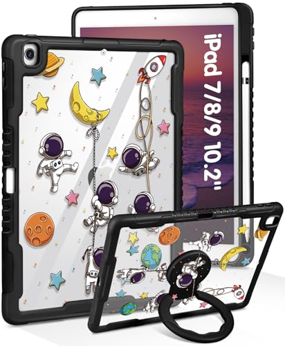 Uppuppy Schutzhülle für iPad 9. / 8. / 7. Generation, iPad Air 3 / Pro 10,5 Zoll (2017), niedlich, mit Stifthalter und Ständer, transparente Abdeckung, Astronauten für Mädchen 9/8/7 Gen, Air3, Pro von Uppuppy