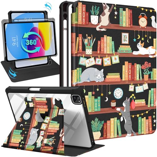 Uppuppy Schutzhülle für iPad Air 27,9 cm (11 Zoll), Air 5. / 4. Generation 10,9 Zoll, Pro 11 Zoll (27,9 cm), für Apple Stifthalter, niedliche Katze, drehbare Folio-Abdeckung für iPad Air 11 2024 (M2), von Uppuppy
