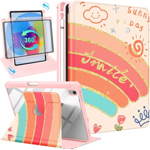 Uppuppy Schutzhülle für iPad der 10. Generation, 27,7 cm (10,9 Zoll), iPad 11. (A16) 2025, niedliches Mädchen, Frauen, Mädchen, Regenbogenfarben, hübsches Kawaii-Design, ästhetisch, einzigartig von Uppuppy
