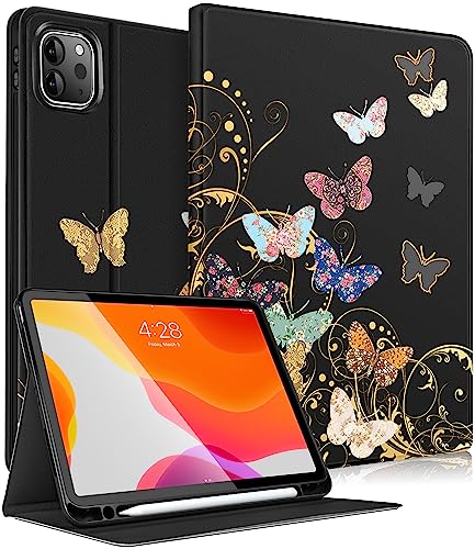 Uppuppy for Apple iPad Pro 12.9 Case for iPad 12.9 Inch Case Kids Cute Folio Pencil Holder Women Teen Girls Butterfly Black Cover for iPad Pro 12.9 case 6th/5th/4th/3rd Generation 2022/2021/2020/2018 von Uppuppy